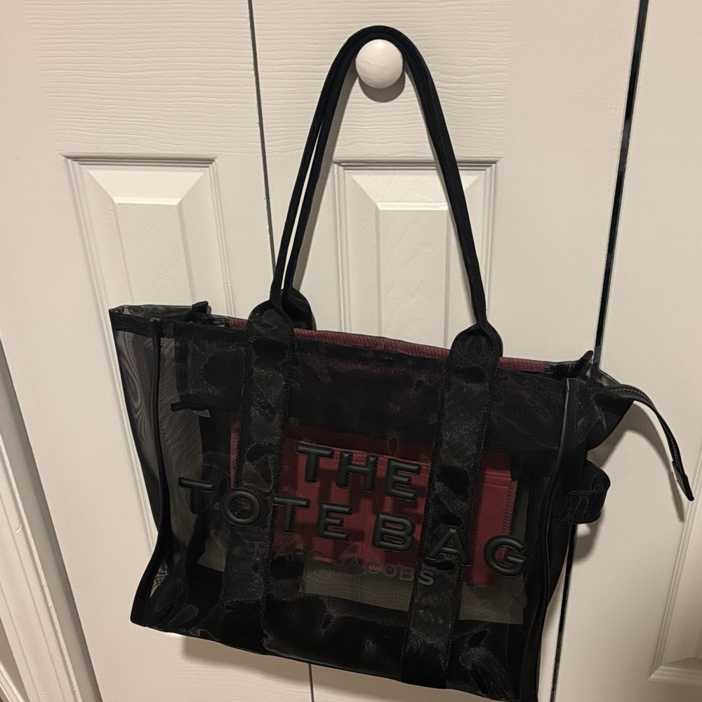 Marc Jacobs Black Mesh Tote with Red Inner Pouch